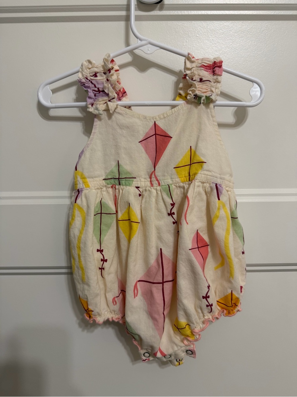 Pink Chicken Cream Romper with Pink, Yellow & Green Kite Print